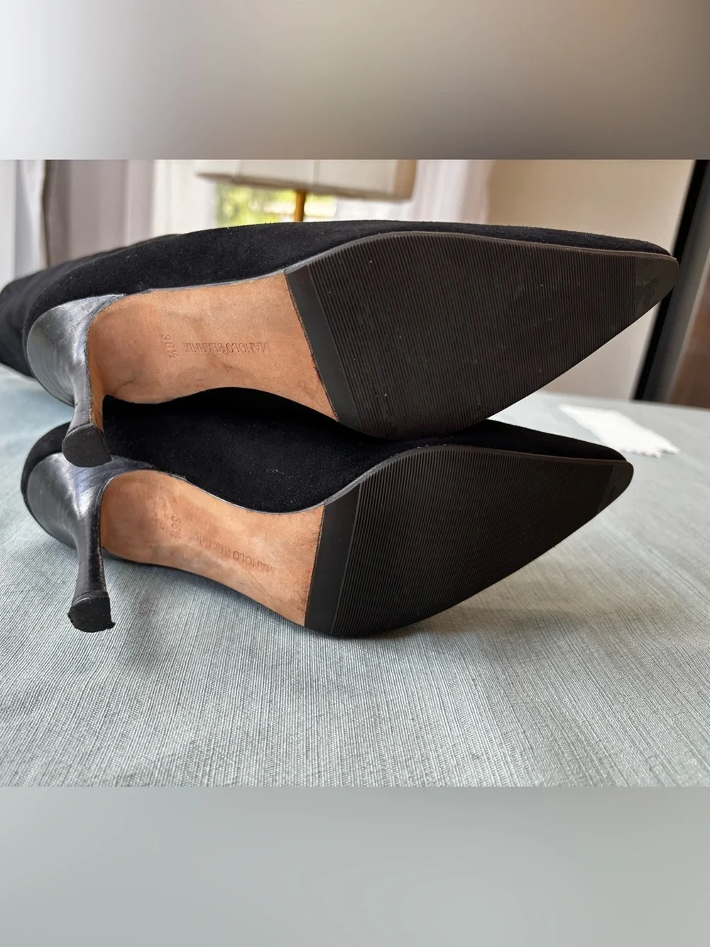 Manolo Blahnik Black Stretch-Suede Over-the-Knee Stiletto Boots Pamfilo 90